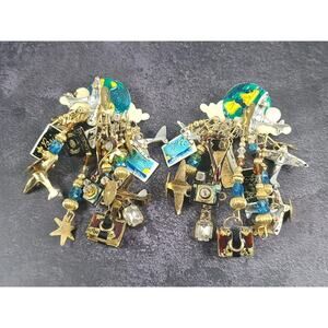 Rare Lunch At The Ritz World Traveler Earrings Signed Globe Airplane Travel...